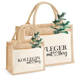 AMBERGER DESIGN by A&M Osterhage amd Jute-Tasche Kollegin mit Herz personalisiert | Adieu-Tasche | Abschiedsgeschenk | Jute-Geschenke-Nachhaltige Tasche (M)