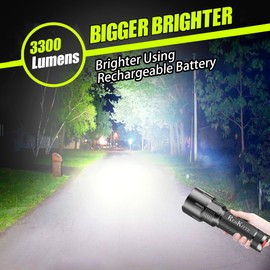 REHKITTZ Torch LED Torches Super Bright,3300 Lumens Adjustable Focus Flashlight for Dog Walking Hiking Emergency