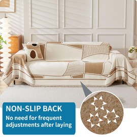 HAOMAIJIA Non Slip Couch Cover Sofa Covers for 3 Cushion Couch Washable sectional Couch Covers for Dogs pet Furniture Protector Couch Cover Blanket for Living Room (Brown-Cream, 71"x134")