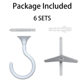 diplambr Swag Hook Heavy Duty Ceiling Hook with Hardware for Ceiling Installation Cavity Wall Fixing Hanging Plants Chandeliers Wind Chimes etc. Indoor&Outdoor (6, White)