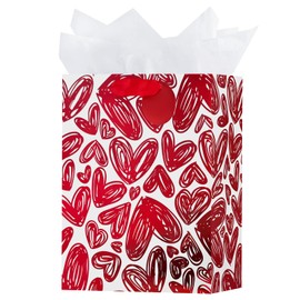 OFIHANLY 12.6" Medium Size Happy Mothers Day Gift Bags with Handles for Mom Red Heart Paper Gift Wrap Bags with Tissue Paper for New Mom, Grandma,1 Pcs