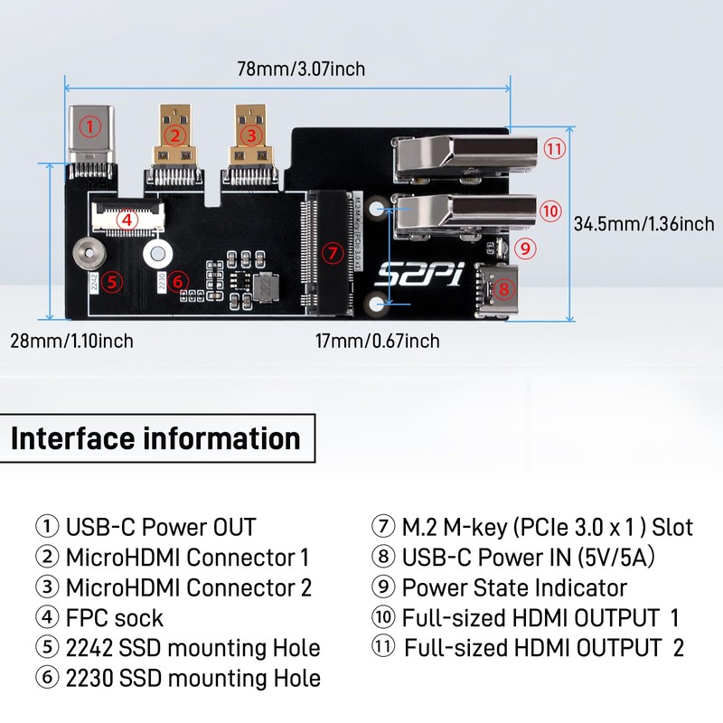 GeeekPi Micro HDMI to HDMI Multifunctional Adapter with PCIe 3.0x1