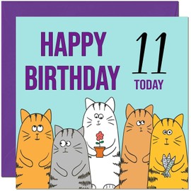 11th Happy Birthday Card - Cute Cats Birthday Card for 11 Year old Kids eleven, eleventh