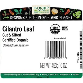 Frontier Co-op Organic Cilantro Leaf, Cut and Sifted, 1lb Bulk Bag - Dried Cilantro Seasoning - Perfect for Tea, Soups, Sauces, Salsa and More - Kosher