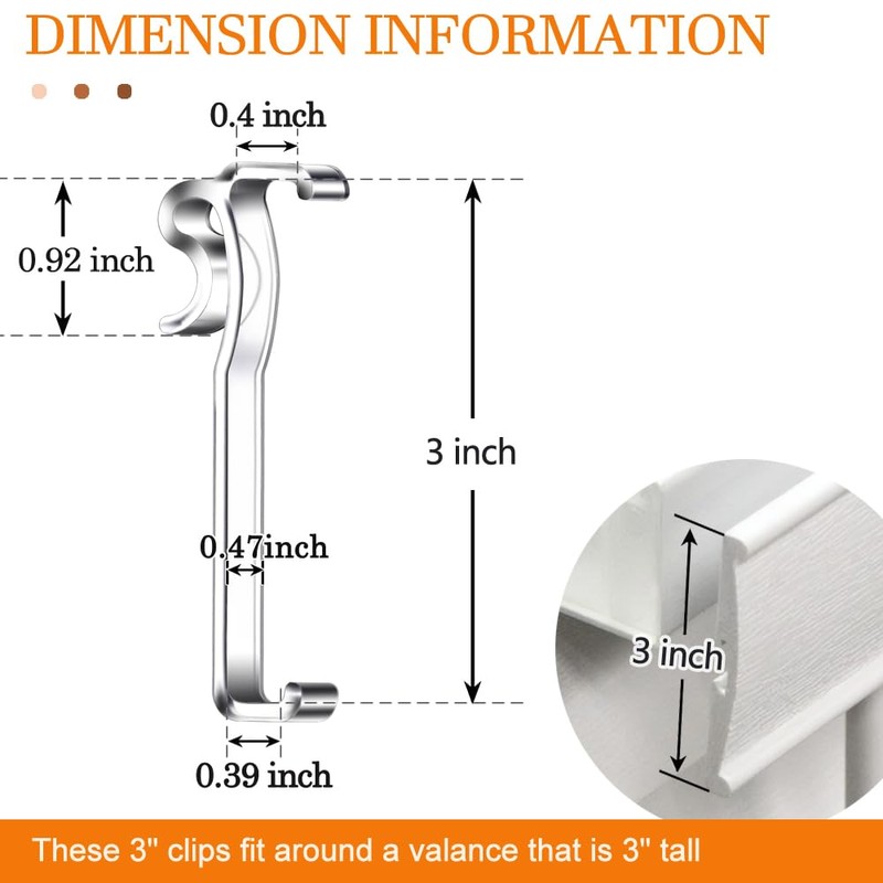 3 Inch Valance Clips, Clear Plastic Valance Clips for Horizontal