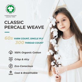 THREAD SPREAD 100% Organic Cotton Bed Sheet Set - Crisp and Cooling Percale Weave, Soft Breathable, Eco-Friendly, 4 Piece Bedding Set, Deep Pocket with All-Around Elastic, (Full, Light Gray)