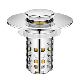Bathroom Sink Drain Strainer, Pop Up Sink Drain Filter with Removable Stainless Steel Filter Basket Hair Catcher,for 1.25-1.5 Inch Bullet Core Push Type Basin Pop Up Drain Filter (1pack, Silvery)