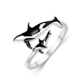Shusukue Killer Whale Open Ring for Her Orca Open Ring 925 Sterling Silver Shark Ring Octopus Tentacle Ring Ocean Animal Open Ring Valentine's Day Gift, Sterling Silver