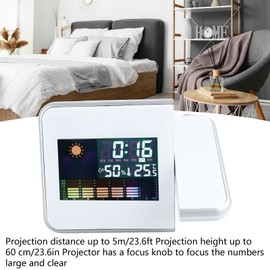 Projection Alarm Clock, LED Digital Clock Projection on Ceiling Wall with 180° Rotating Projector, Indoor Thermometer and Hygrometer for Bedroom