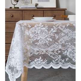 Warm Home Designs 60 x 60 Square Tablecloth with English Rose Design. Use Lace Square Table Cloth as Lace Tablecloth for Card Table or Small Dining Table. White Tablecloth for 4 Guests. LTC White 60"