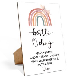 Baby Shower Games Bottle Chug Sign-8x11 Inches Boho Rainbow Wooden Sign Baby Gift for Baby Shower Gender Reveal Party, Gender Neutral Baby Bottle Shower Party Games Favors Supplies-13