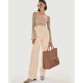 hibear PVC Tote Bag for Women Letter Print Work Tote Bag Clear Plastic Bag Large Kraft Paper Handbag Solid Color Hobo Bag (Coffee)