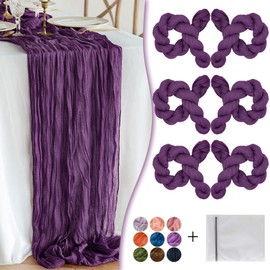 Waligoy Plum Purple Cheesecloth Table Runner 6 Pack 35" Boho Gauze Runner 120 inches Long Tablecloth Runner Rustic Sheer Fabric Bulk for Baby Shower Wedding Bridal Birthday Party Table Decorations