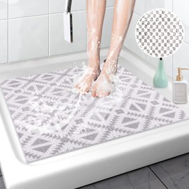 Lurowo Shower Mat Non-Slip Bath Mat Loofah Bathroom Rug with Drainage PVC Textured Quick Drying Quick Drying