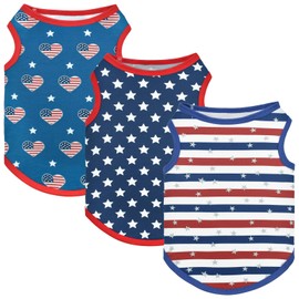 Vehomy 3Pack 4th of July Dog Vest American Flag Puppy Sleeveless Shirts Stars & Stripes Pattern Puppy Tank Top Independence Day Pet Clothes Patriotic T-Shirts for Small Medium Puppies Cats L