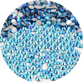 NCB Nancybeads 288pcs Flatback Round Glass Nail Art Rhinestones Crystal for DIY Making Accessories Shoes, Clothes, Face Art, Bags, Manicure (Blue Zircon AB, SS30 288pcs)