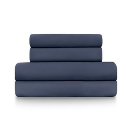 4 Piece Full Cotton Blend Bed Sheets Set | Light Weight, Soft, Breathable Sheets | Brushed Cotton Blend | Secure-Fit, Wrinkle Resistant, Durable, Easy Care Bed Sheets | Comfy Sheets | Navy