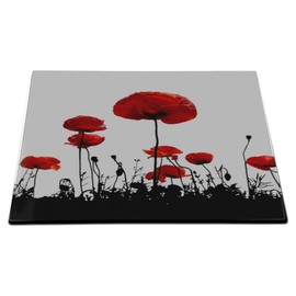 Premium Medium Glass Cutting Board Poppy Remembrance Flanders Field Design Kitchen Worktop Saver Protector 28x20cm
