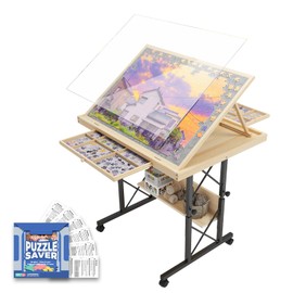 Easyego 1500 Piece Jigsaw Puzzle Table with Legs for Adults, Adjustable Puzzle Table with Draws, Wooden Puzzle Board with Extended Support Bar & 4 Wheels
