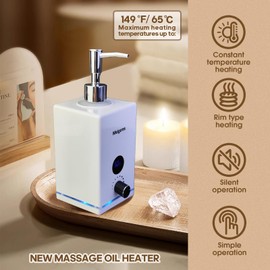 Oil Warmer for Massage, Massage Oil Warmer, Body Oils Heater for Spa, with Two Oil Bottle Dispenser, Adjustable Temperature (White)