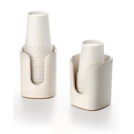 Viosuniu 5 oz Square Ceramic Bathroom Cup Dispenser for Kids and Pregnancy - Disposable Paper Cup Holder for Mouthwash Cups on Bathroom Vanity Countertop (2 Pack, Off- White)