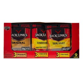 Jack Link's Beef Jerky Variety Pack: 3 Original Flavored, 3 Tender Bites, 3 Teriyaki (1.25 Ounces Per Package)