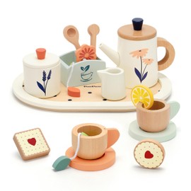 PairPear Teeservice Holz Kinderküche Tee Set Holzspielzeug Teeparty-Set für Kinder küchenzubehör kinder holz Geschenk für Mädchen Jungen ab 3 jahre Wooden Toy Tea Party Set