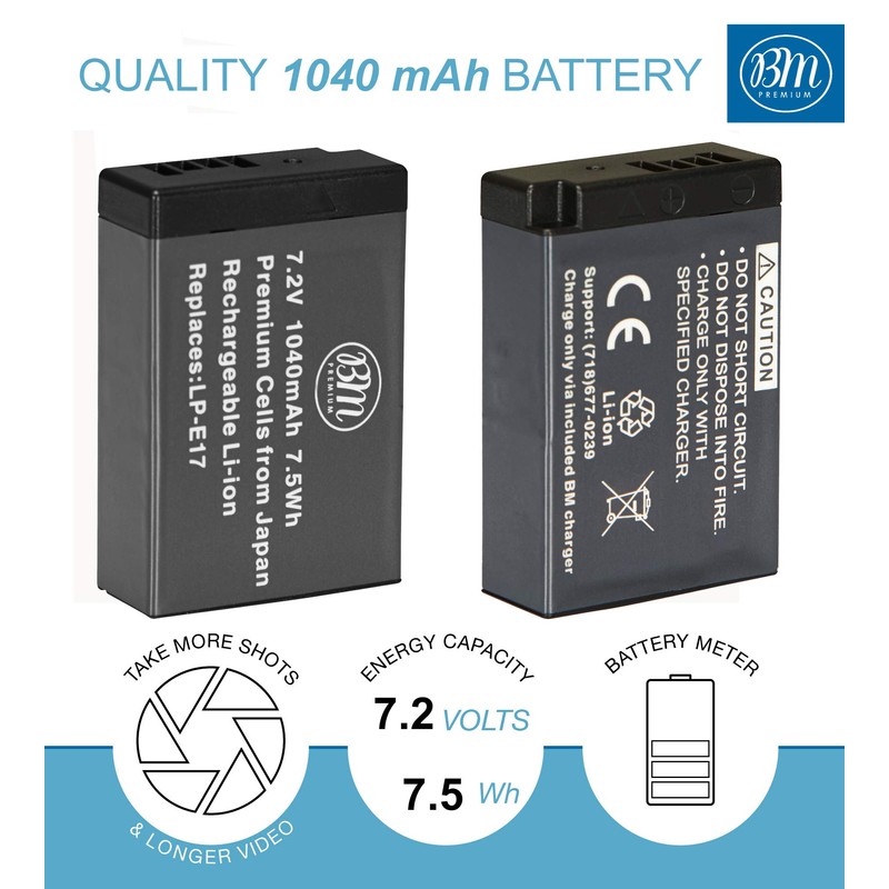 BM 3-Pack of LP-E17 Batteries and Charger for Canon EOS