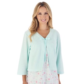 Slenderella Ladies Waffle Knit Ribbon Tie Bed Jacket 3/4 Sleeve House Coat Small (Mint)