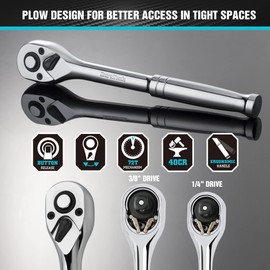 DURATECH 121-Piece Mechanics Tool Kits, Include SAE/Metric Sockets Set, 72-Tooth Drive Ratchet, 40-in-1 Magnetic Screwdriver, and Hex Keys with Carrying Tool Box for Auto Repair