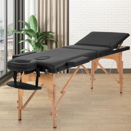 Massage Table Portable Massage Tables 3 Fold Spa Bed 77" L 28" W Inch Height Adjustable Salon Bed Lightweight Spa Table with Carry Case