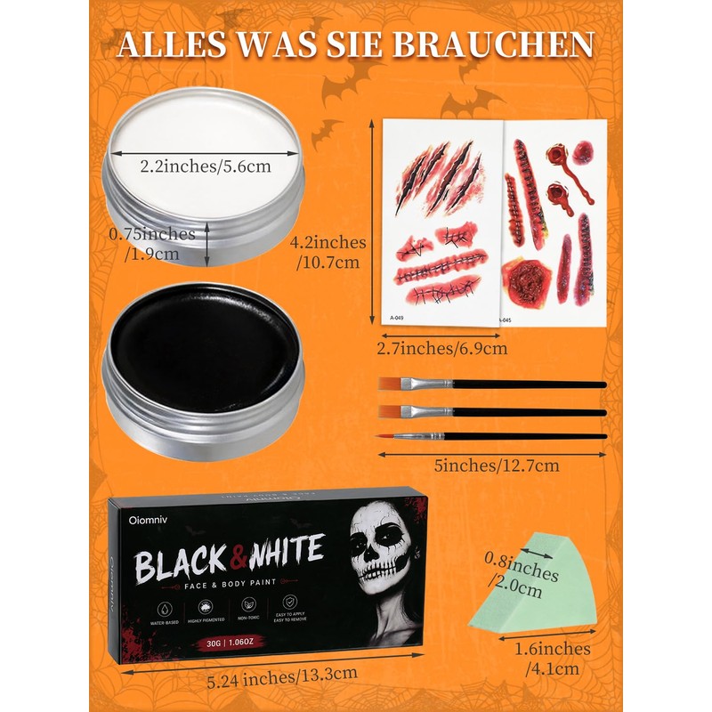 Oiomniv Halloween Make-Up Black White Set Carnival Make-Up Face Paint