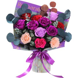 Lovenfold Flowers for Delivery Birthday Flowers Gift for Her,Preserved Flowers Bouquet 12 Roses Mixed Bouquet,Rose Gifts for Women Mom Grandma(Mixed 12 Champagne Roses)