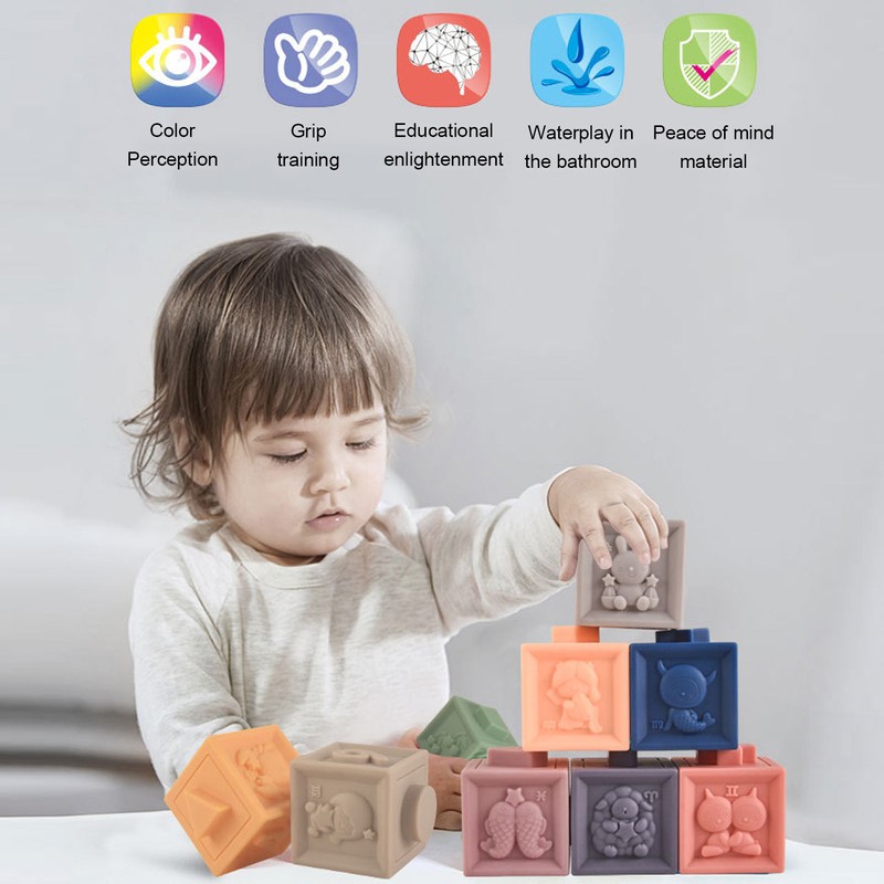 12PCS Children Silicone Building Blocks Soft DIY Educational Chewable Animals