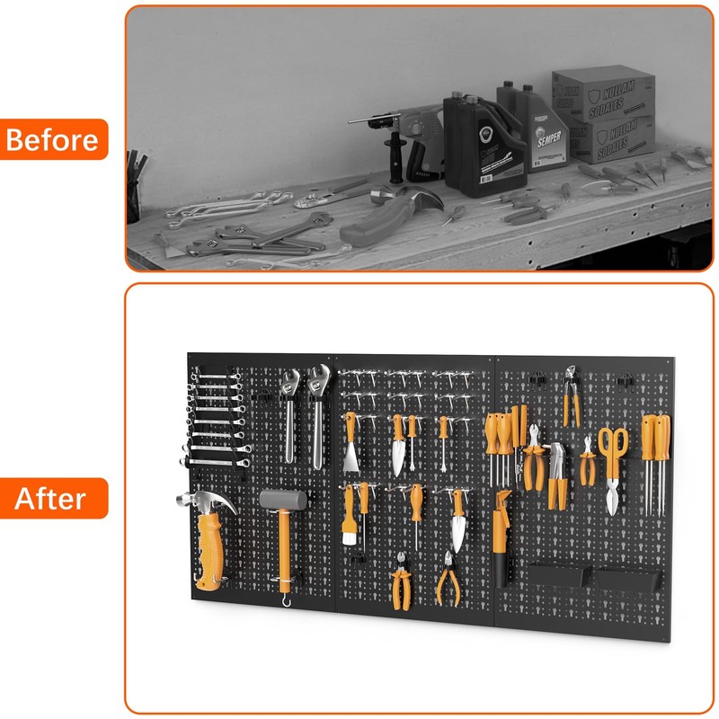 TORACK 3Pcs Metal Pegboard Panels for Garage Wall Utility Tools