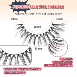 Wispy Wimpern natürliche Wimpern flauschige Streifenwimpern schwerelose künstliche Wimpern 16 mm volle Wimpern C-Curl-Augenwimpern 3D-Volumenwimpern 0,1 mm dünnes Band Siligli-Wimpern 7 Paar Packung