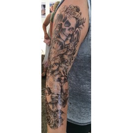 3 sheet Full Arm Tattoo Black Fake Tattoo Skull Rose 45 cm