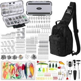 Sosation 482 Pcs Summer Fishing Gear and Equipment Set Men Fishing Accessories Kit Fish Hook Remover Tools Kit Fishing Backpack Fishing Lures Kit for Saltwater Fishing Gifts (Black)