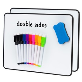 DOEWORKS Magnetic Whiteboard 30 x 21cm, Mini Double Sided White Board, Portable Blank Whiteboard for Home School Office, Black 2 Packs