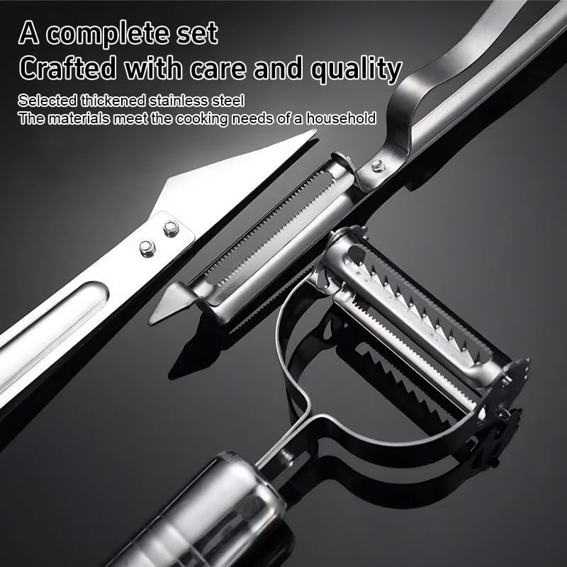 Stainless Steel Vegetable Peeler Set For Kitchen, 3 Piece, Silver,