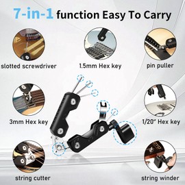 GUITTO Guitar String Winder Cutter, Bridge Pin Puller with 3 Hex Keys 1 Screwdriver, 7-in-1 Guitar Tool for Acoustic Electric Bass Guitars GGT-02