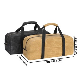 Tool Storage Bag, Durable 16 OZ Waxed Canvas Garden Tote Bag with Smooth Brass Zipper (Black), Multi-Purpose Storage Organizers Tool Pouch |(L) 16" X (W) 6.5" X (H) 6.5"