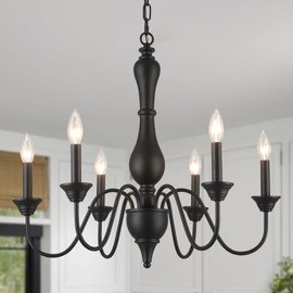 MEIXISUE French Country Chandelier,Farmhouse Vintage Antique Black Pendant Light Fixtures 6-Light for Kitchen Island Dining Room Living Room Foyer Entryway Office UL Listed