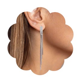 Aneneiceera Vintage Elegant Metal Chain Earrings Gold CZ Tassel Chain Earrings Dangle Earrings Long Chain Drop Earrings Punk Fringe Chain Tassel Earrings Jewellery for Women and Girls (Gold), Silver