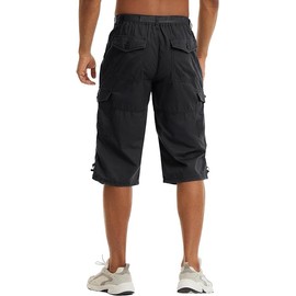 Men's Cargo Pants, Summer Clothes, Shorts, Sports, 3/4 Length, Cotton, Golf Wear, Fishing, Shorts, Thin, Pockets Included, Work Wear, Solid Color, Shorts, Adjustable Drawstring, Shorts, Black