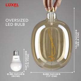 Oversized Edison LED Light Huge Bulb Vintage Ellipse 170 5W Equivalent 40W - Dimmable 2200K Warm Glow - 300 Lumens - E26 Base - Large Filament Decorative Bulbs for Home Decor 360° Beam Amber Glass