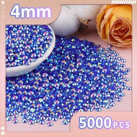 5000Pcs 4mm Resin Jelly Rhinestones with 3Pcs 10ml B7000 Jewelry Glue for Crafting, Dark Blue AB Flatback Gems, Bedazzling Crystal Bulk for DIY Crafts Clothing Tumblers Shoes Nail Art Fabric