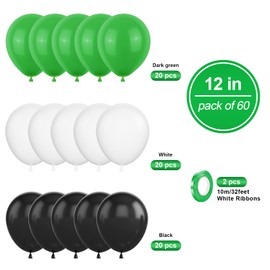 Black White Green Balloons, 60PCS Green Black Foootball Birthday Balloons, 12Inch Green White Latex Balloons Foootball Party Balloons for Boys Video Game Sprots Soccer Theme Party Baby Shower Supplies