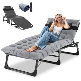 DoCred Heavy Duty Chaise Lounge Chair, Adjustable 5-Position Folding Chaise Lounge Chairs for Outside, Portable Lay Flat Beach Lounge Chair for Outdoor Sunbathing Beach Pool Lawn Camping