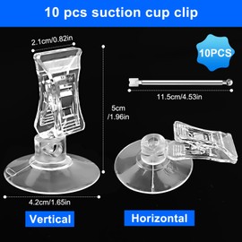 HavaCue Pack of 10 Suction Cup Clips, Suction Cup Hook Clip Holder, Transparent Plastic Clip with Suction Cup, Suction Cup Retaining Clips for Supermarket, Shop, Aquarium, Home, Window, Clear Wall